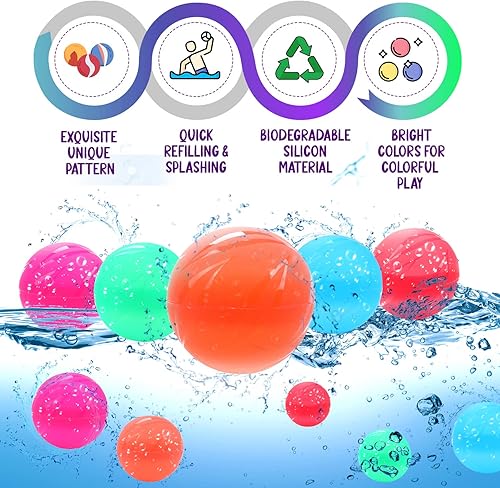 Miniatura 4 de Globos de agua reutilizables, fáciles de llenar, sin látex, silicona, globos coloridos, fáciles de usar y limpiar, para niños y adultos, perfectos