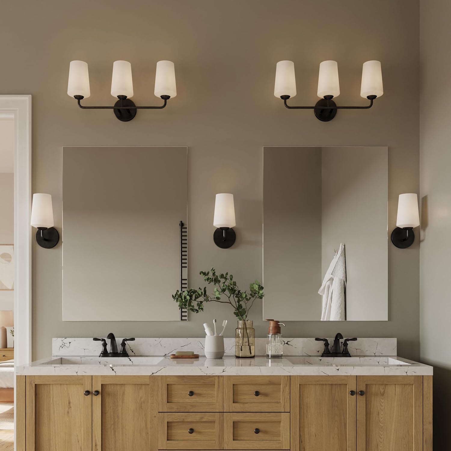 Progress Lighting Celino Collection Three-Light Vanity Light with White Glass Shades