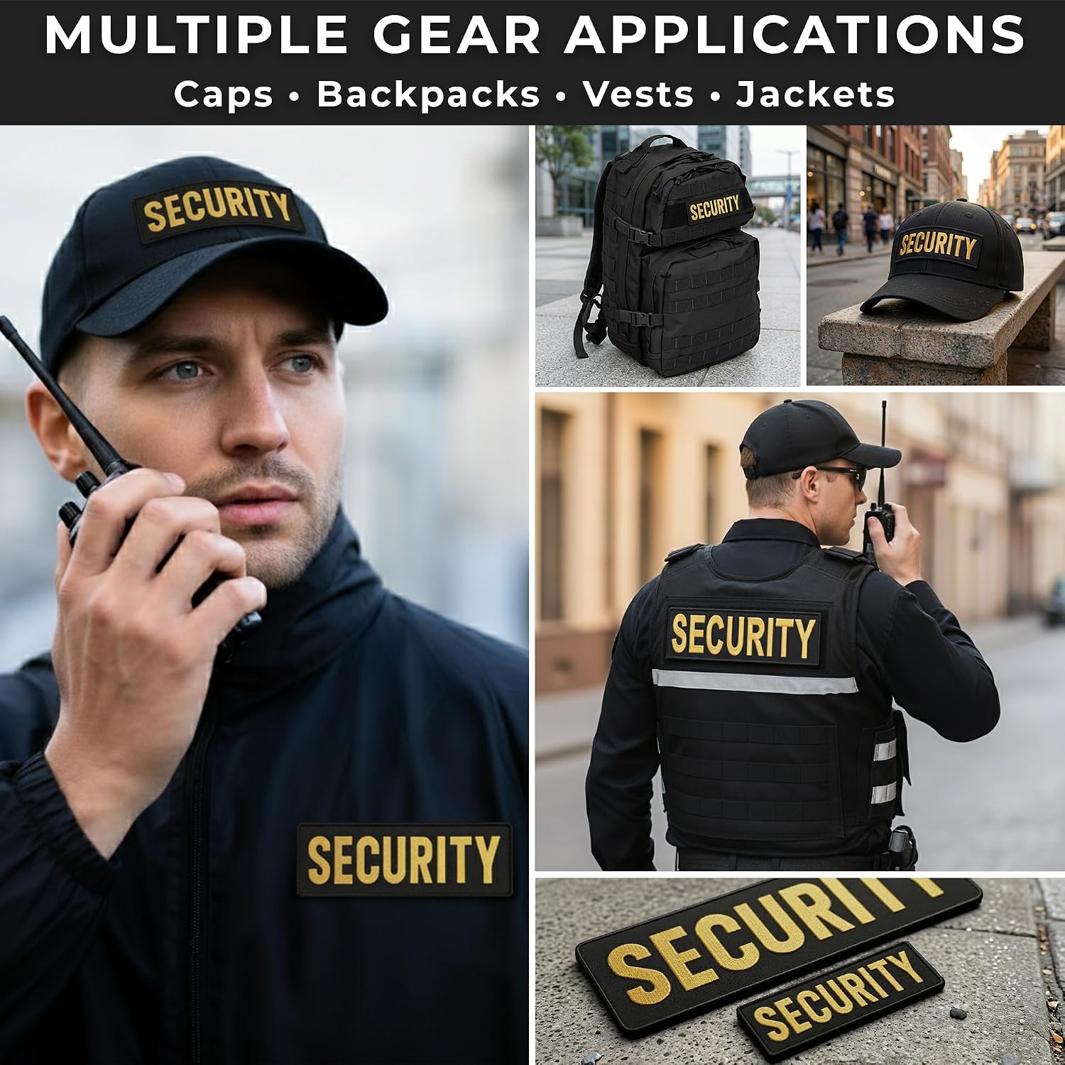 Yellow Security Patch Set (4 Pcs, 2 Packs) Embroidered Badge Patch for Tactical Security Vest, Guard Gear, Accessories Hook and Loop Patches for Jacket Uniform Backpack
