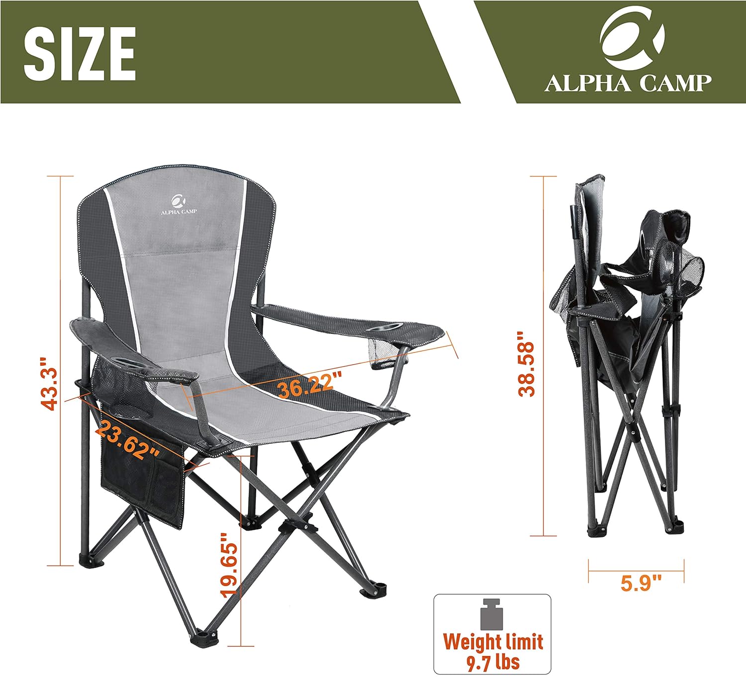 Buy Alpha Camp Oversized Camping Folding Chair Heavy Duty Steel Frame Support 350 Lbs Collapsible Padded Arm Chair With Cup Holder Quad Lumbar Back Chair Portable For Outdoor Indoor Online In Indonesia B0759zylld Buy Alpha Camp Oversized Camping Folding Chair Heavy Duty Steel Frame Support 350 Lbs Collapsible Padded Arm Chair With Cup Holder Quad Lumbar Back Chair Portable For Outdoor Indoor Online In Indonesia B0759zylld