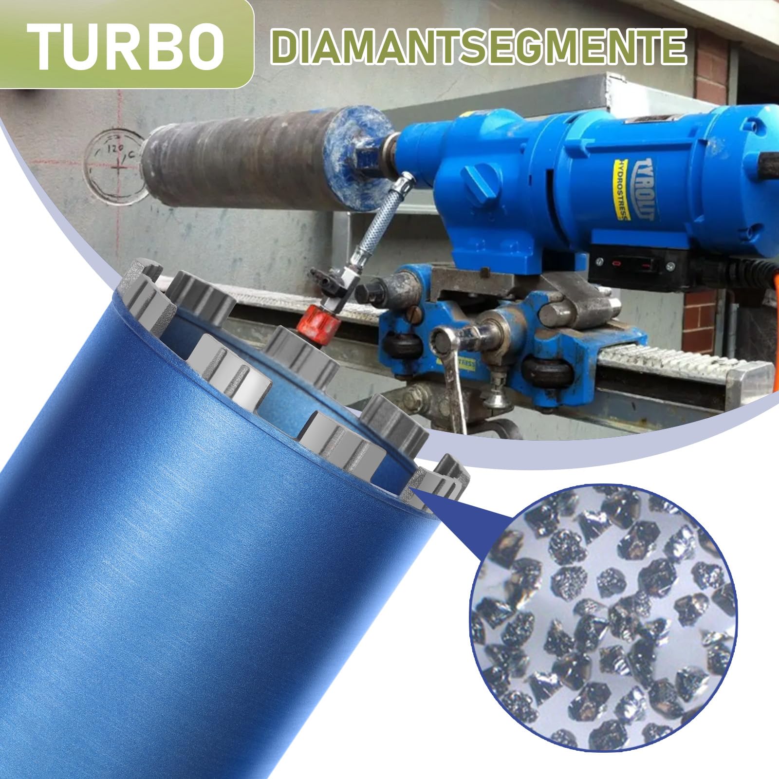 Diamantbohrkrone ⌀52mm L460mm 1 ¼ UNC Aufnahme 10mm Segment Turbo für Beton Mauerwerk Stein Granit Stahlbeton