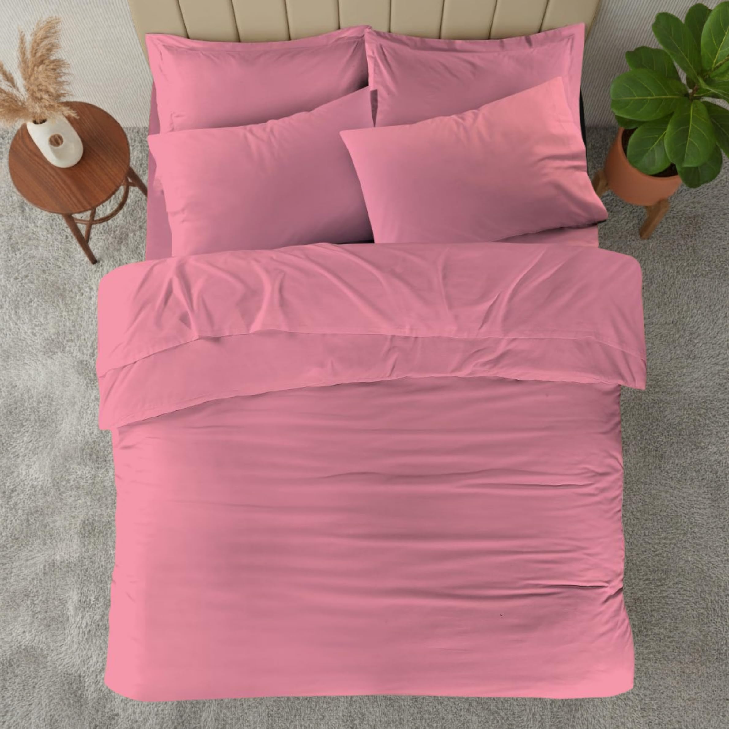 Luxury Plain T-180 Percale Flat Sheet Super Soft Classic Polycotton Bedding Flat Sheet Comfort For All Season (Rose, Double)