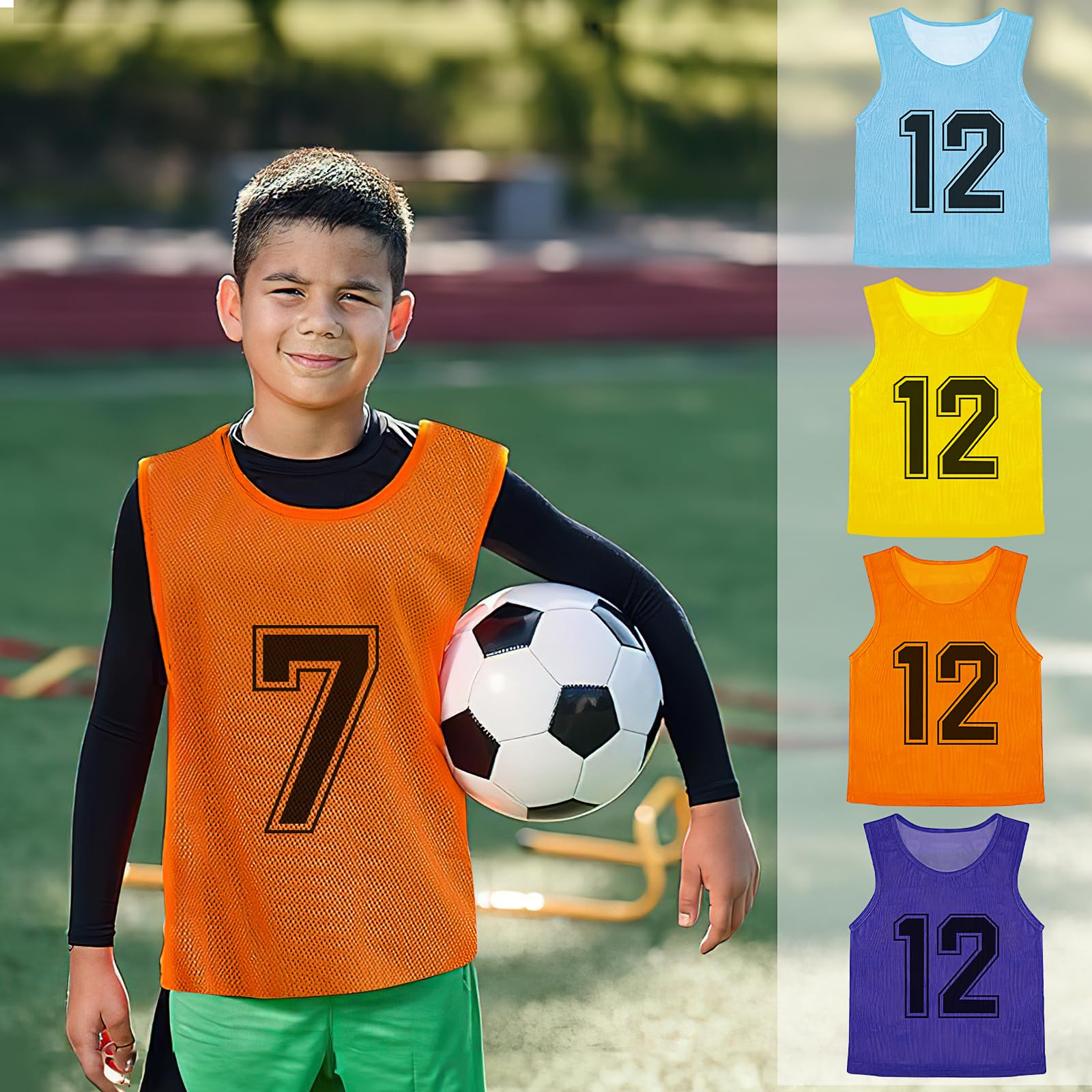 48 pezzi di sport di squadra Pinnies Gioventù Scrimmage Vest Calcio Training Vest Mesh Numerato Calcio Jersey per Bambini Giovani (4 colori)