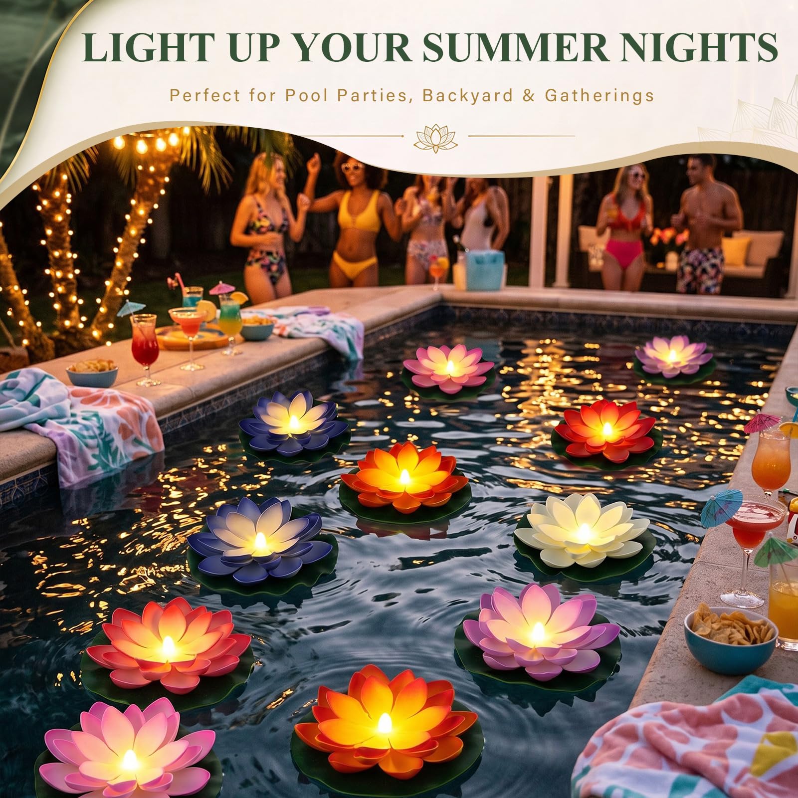 Liliful 24 luces flotantes de loto Diwali, 5.91 pulgadas, 6 colores