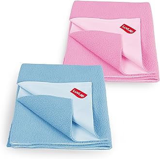 Instadry Waterproof Baby Dry Sheet, Small Size 50x70 cm, Extra Absorbent Quick Dry Sheet for New Born,Toddler, Anti-Piling Fleece for Baby, Bed Protector, Pack of 2, Sky Blue & Baby Pink