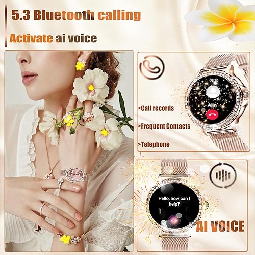 Miniatura 5 de HQNLSY Reloj inteligente para mujer con diamantes (respuestahacer llamadas), reloj inteligente con pantalla táctil completa de 1.3 pulgadas para