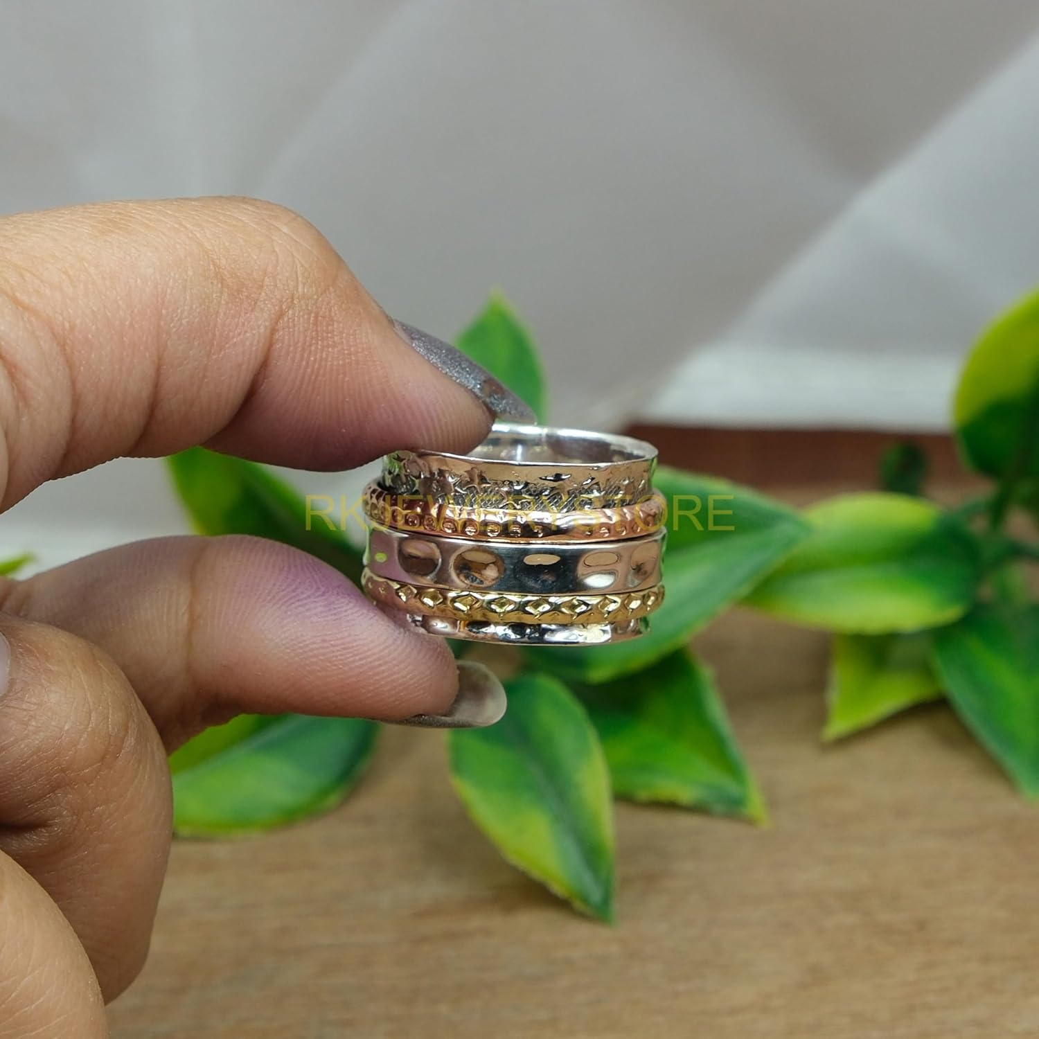 Handmade 925 Sterling Silver Unique Design Spinner Fidget Thumb Band Anxiety Yoga Meditation Spinning Statement Ring