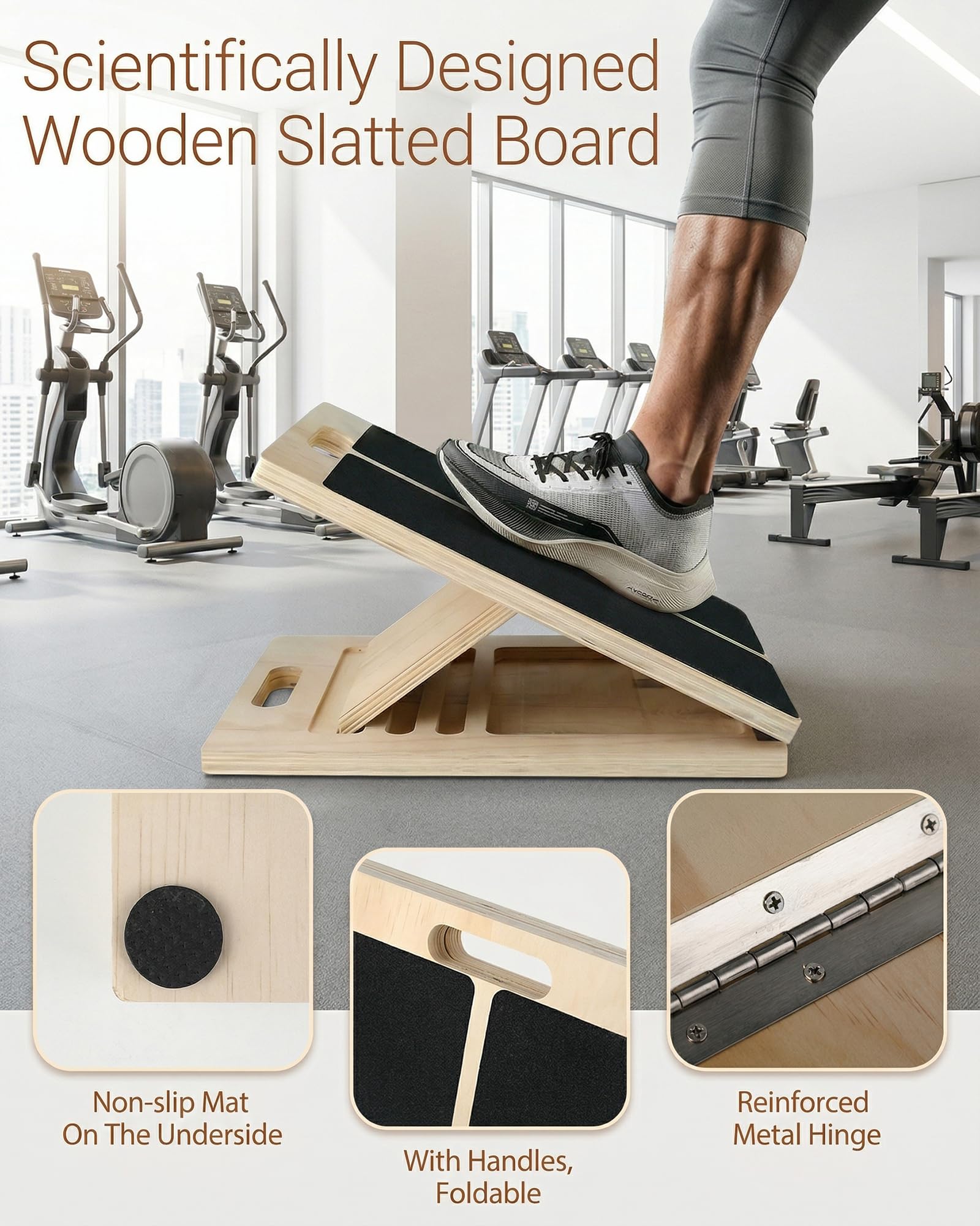 Tavola Inclinata 40×30×4,5 cm, Balance Board Legno Regolabile per Stretching, Squat, Polpacci e Riabilitazione, Stretch and Mobility Board per Uso Domestico, Palestra e All'aperto