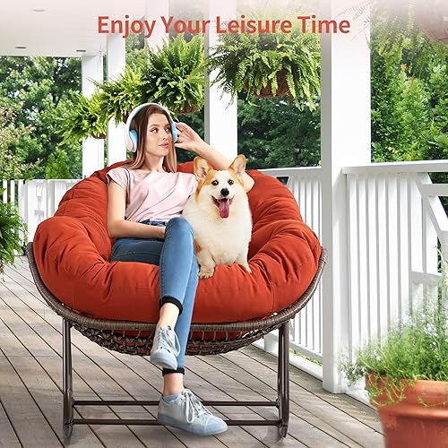 Miniatura 3 de HOMEFUN Juego de 2 mecedoras para patio al aire libre, mecedora Papasan de gran tamaño con cojín acolchado, silla mecedora para porche delantero,