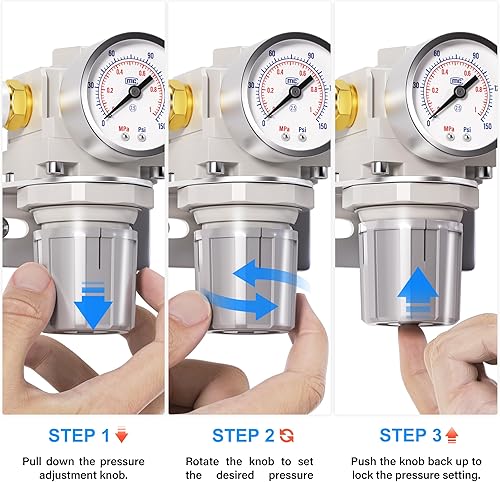 Miniatura 5 de TAILONZ PNEUMATIC Regulador de presión de los accesorios del compresor de aire NPT de 14 pulgada para sistemas de aire comprimido AR2000 ajusta 0 a
