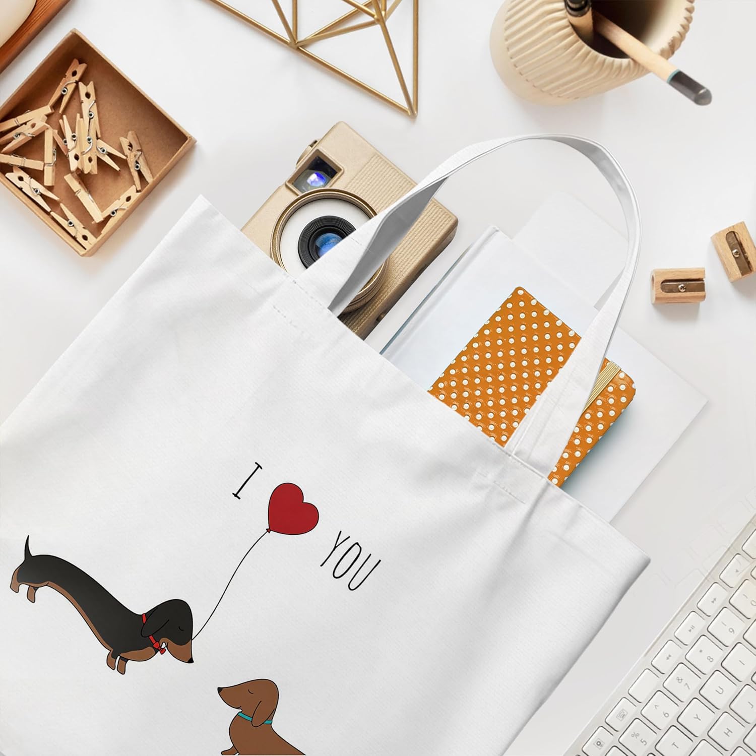 Dachshund Dog Valentines Tote Bag, Valentines Gifts for Kids Women, Dachshund Lovers Gifts Tote Bags for Women Mothers Day Couple Valentine's Day, Travel Reusable Grocery Cloth Tote Bag - Image 3