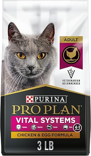 Purina Pro Plan Vital Systems - Comida seca para gatos adultos con fórmula de pollo y huevo 4 en 1, bolsa de 3 libras
