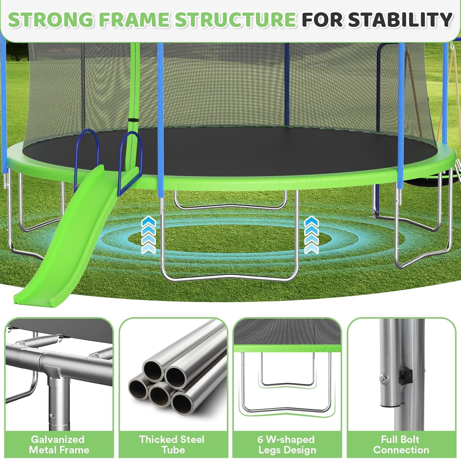 16ft 14ft 12ft Trampoline Outdoor for Kids and Adults, ASTM Approved Recreational Trampoline, Round Trampoline with Basketball Hoop & Enclosure Net for Backyard