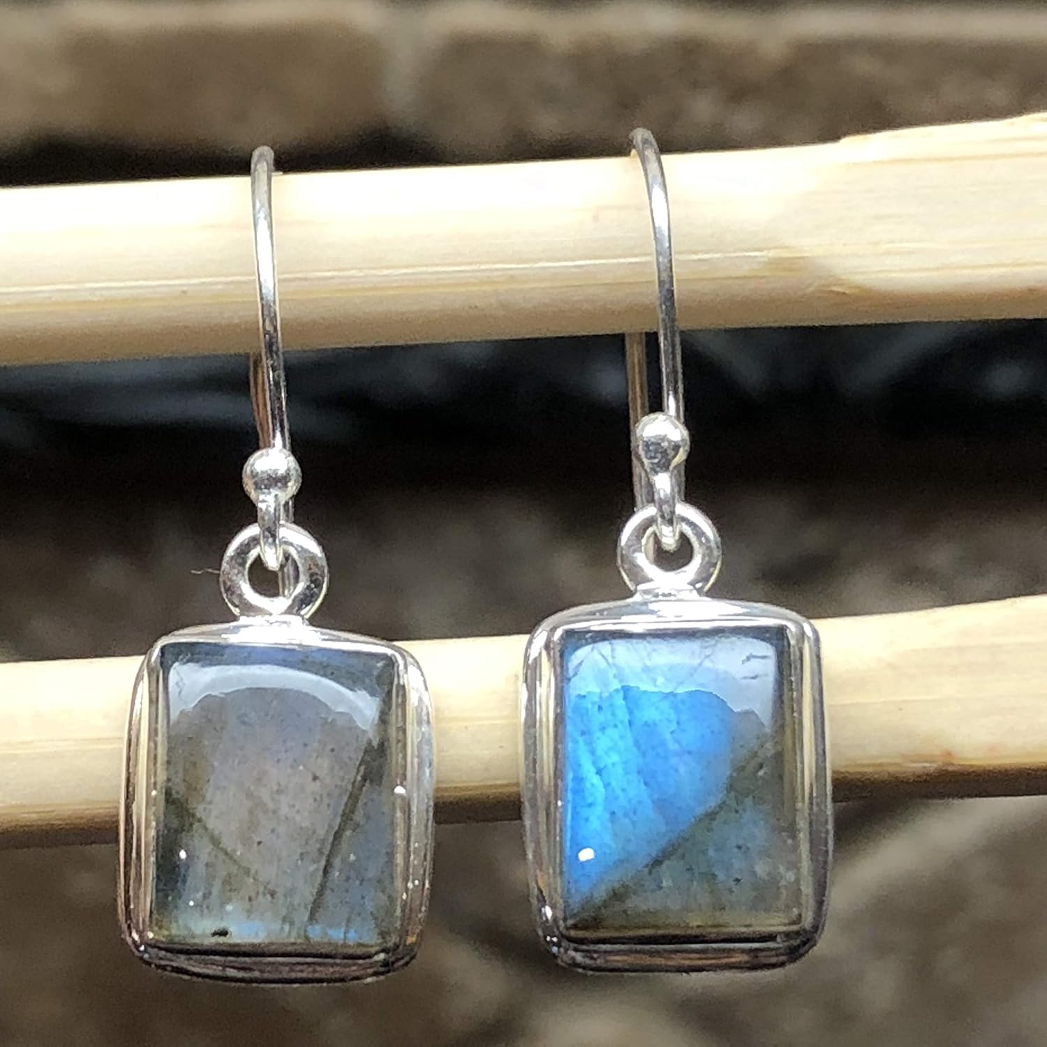 Natural Blue Labradorite 925 Sterling Silver Earrings 25mm - Image 4