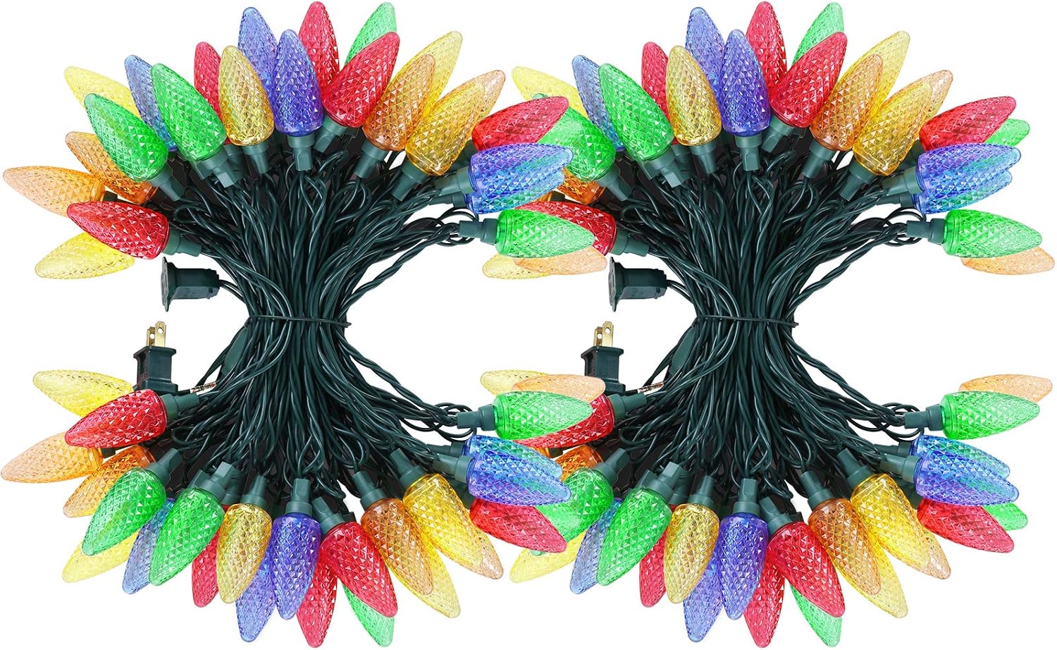 DEWENWILS C9 Outdoor Christmas Light, 2 Pack x 33.3ft 50LED Christmas String Lights, Waterproof, Multi-Color Outdoor Lights for House, Patio, Deck, Tree, Green Wire, Multicolor, UL Listed
