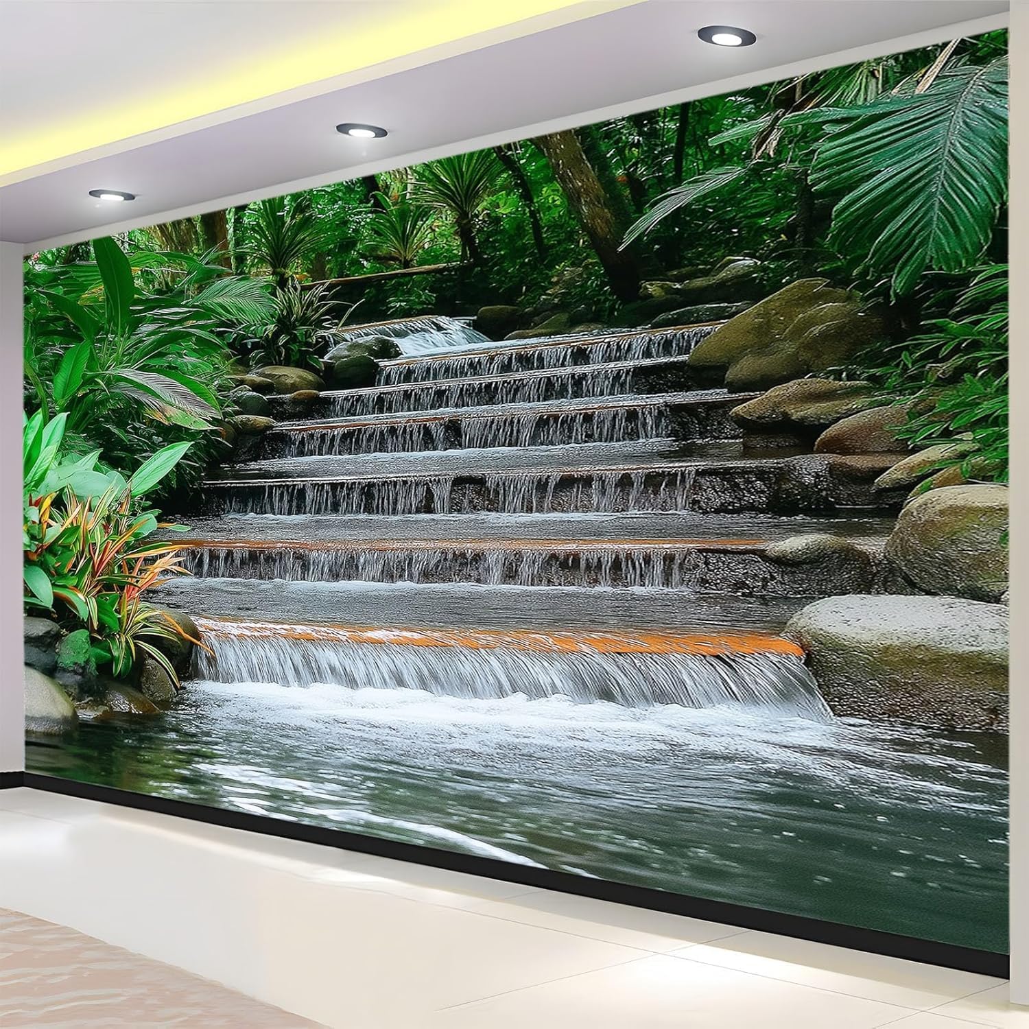 Papier peint panoramique automne cascade 3D créez un salon relaxant avec cette fresque murale