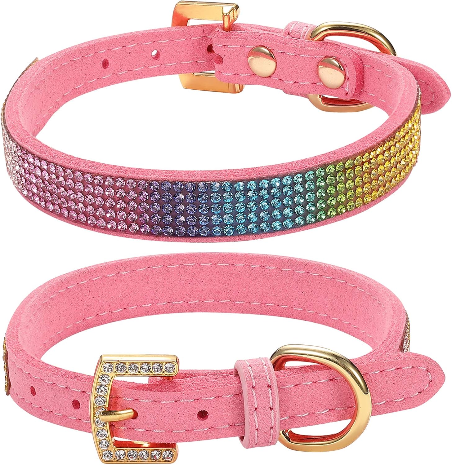 LOVPE Colorful Rhinestone Dog Collar,Suede Leather with 5 Rows Colorful Crystal Diamond Pet Dog Collar Sparkly Adorable Little Dog…