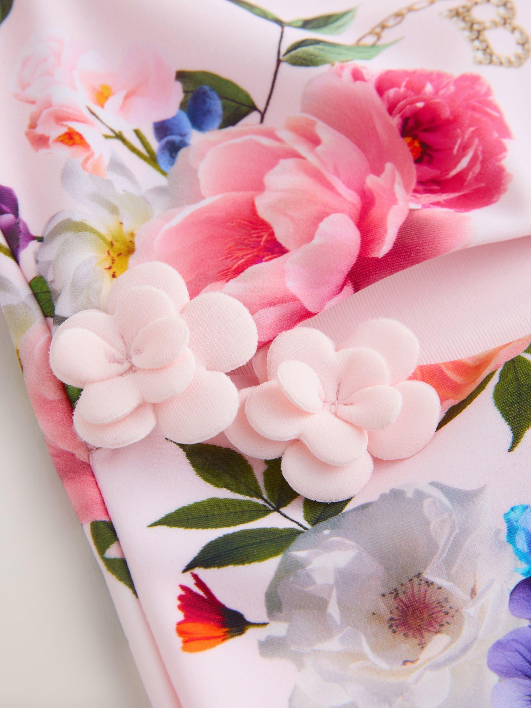 Ragazza Costume Intero Rosa con Stampa a Fiori e Cut-out Rosa