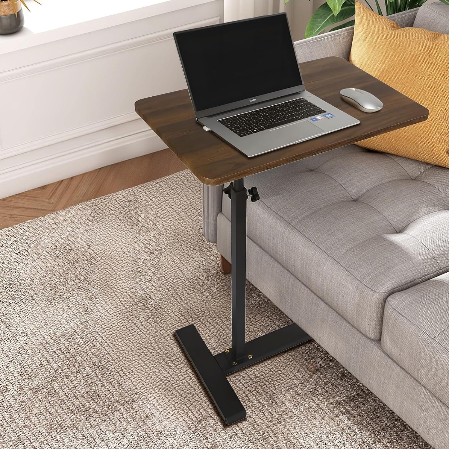 Simcat Adjustable Height Side Table TV Tray, 360°Swivel End Table, C Shaped Side Tables with Wheels for Living Room, Bedroom, Corners and Office (40 * 60cm, Walnut)