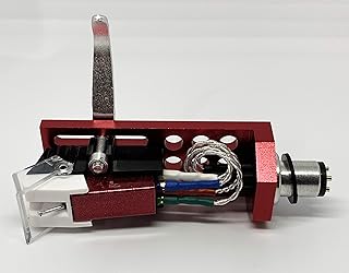 Cartridge and Stylus, Conical needle and Red Headshell with mounting bolts for DENON DP57L, DP59L, DP60L, DP72L, DP30L, DP35F, DP37F, DP45F, DP62L, DP11F, DP23F