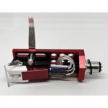Cartridge and Stylus, Conical needle and Red Headshell with mounting bolts for Pioneer PL550, PL10, PL510, PL71, PL400, PL100, PL115D, PL120, PL300, PL514X, SPL100, PL112D, PL12D