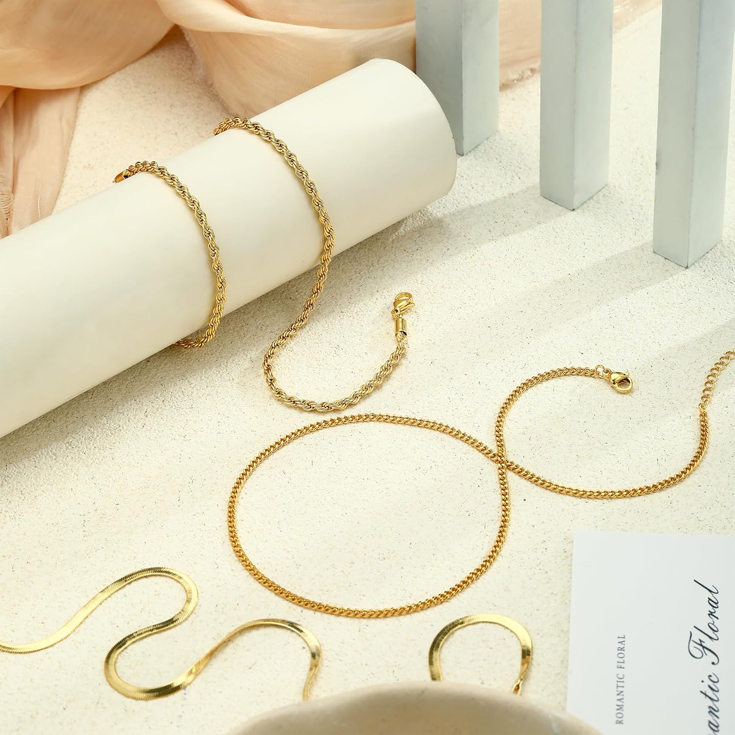 Layered Gold/Silver Necklace for Women,14K Gold/Silver Plated Herringbone Necklace Choker Multilayer Snake Paperclip Cuba Figaro Box Chain Accessories Set Non Tarnish Jewelry Gift for Women - Image 5