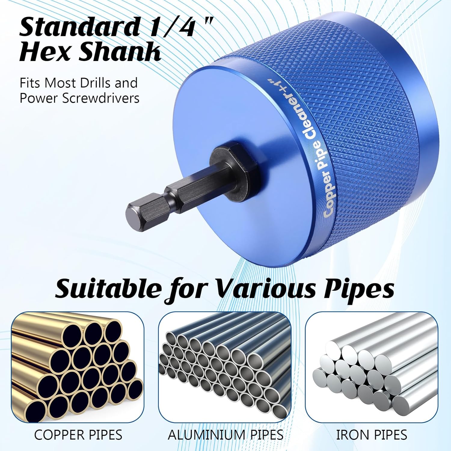 1/2", 3/4", 1" Copper Pipe Cleaner for Drill Set Includes External Stainless Steel Wire Bore Brushes, Internal Tube Cleaning Brushes, Replacement Plumbing Tools (9 Pcs)