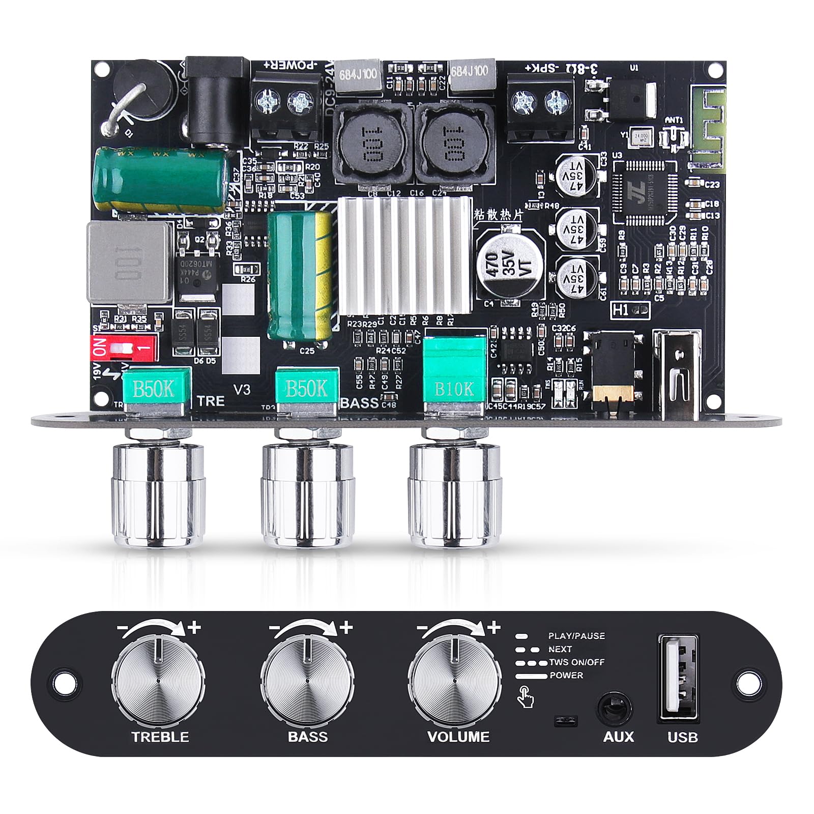 ZK-1001U Amplificateur audio Bluetooth 5.3 100W Stéréo HiFi avec entrée TB/USB/AUX