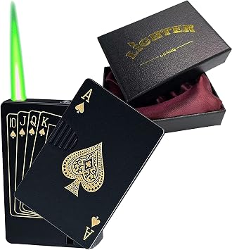 Jet Torch Butane Lighter, Windproof Refillable Lighter Playing Cards Cool Design, Exquisite Packaging for Festival, Birthday, Candle, Gift for Men ace Black