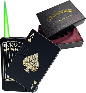 2022 New Jet Torch Butane Lighter, Windproof Refillable Lighter Playing Cards Cool Design, Exquisite Packaging for Festival, Birthday, Candle, Gift for Men (Black Ace)