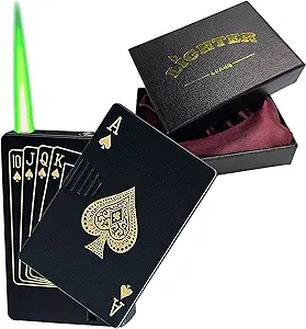Jet Torch Butane Lighter, Windproof Refillable Lighter Playing Cards Cool Design, Exquisite Packaging for Festival, Birthday, Candle, Gift for Men ace (Black)