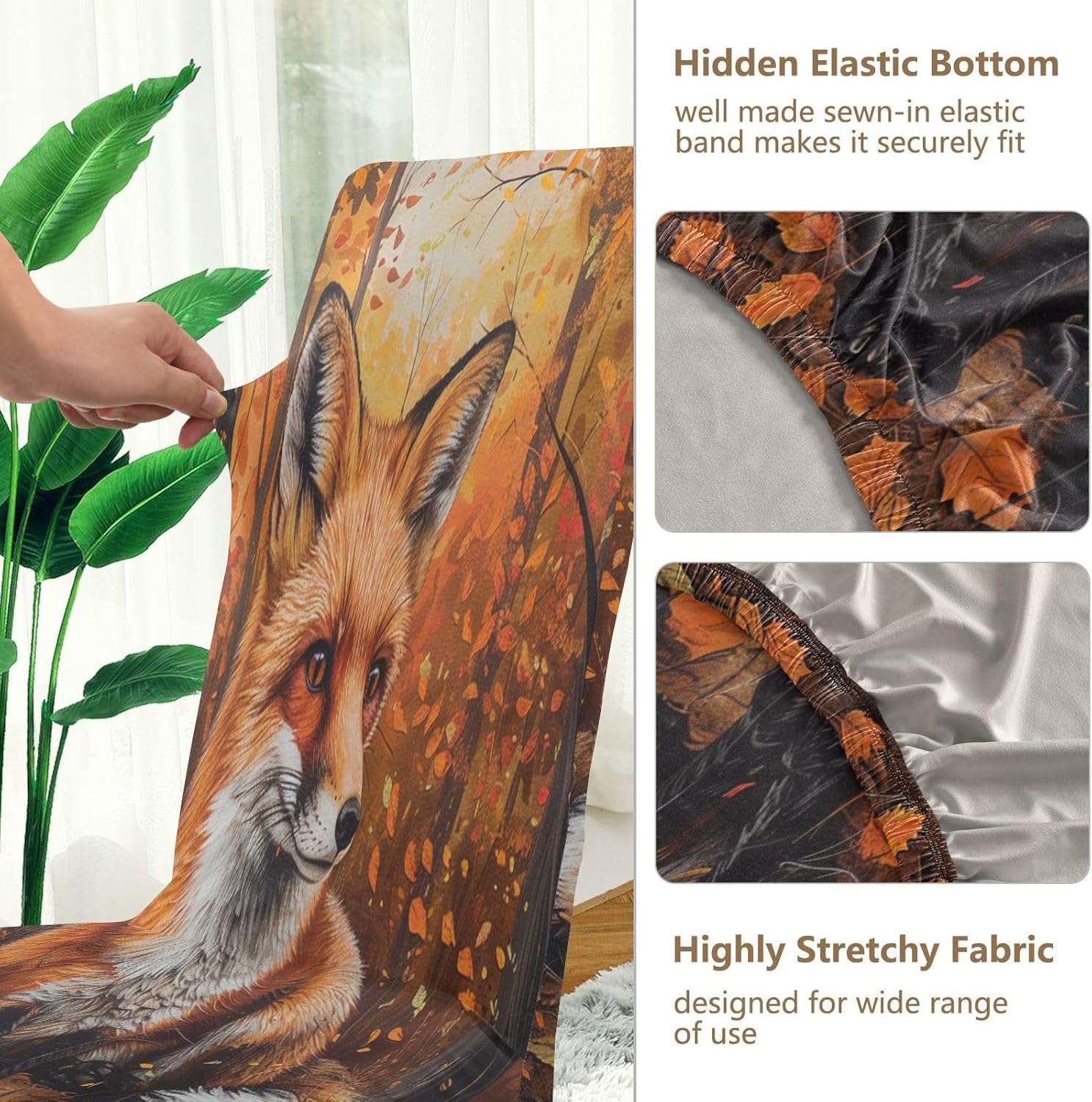 ALAZA Fox in Forest Autumn Dining Room Chair Slipcovers Dining Chair Covers Parsons Chair Slipcover Office Chairs Stretch Chair Covers for Dining Room