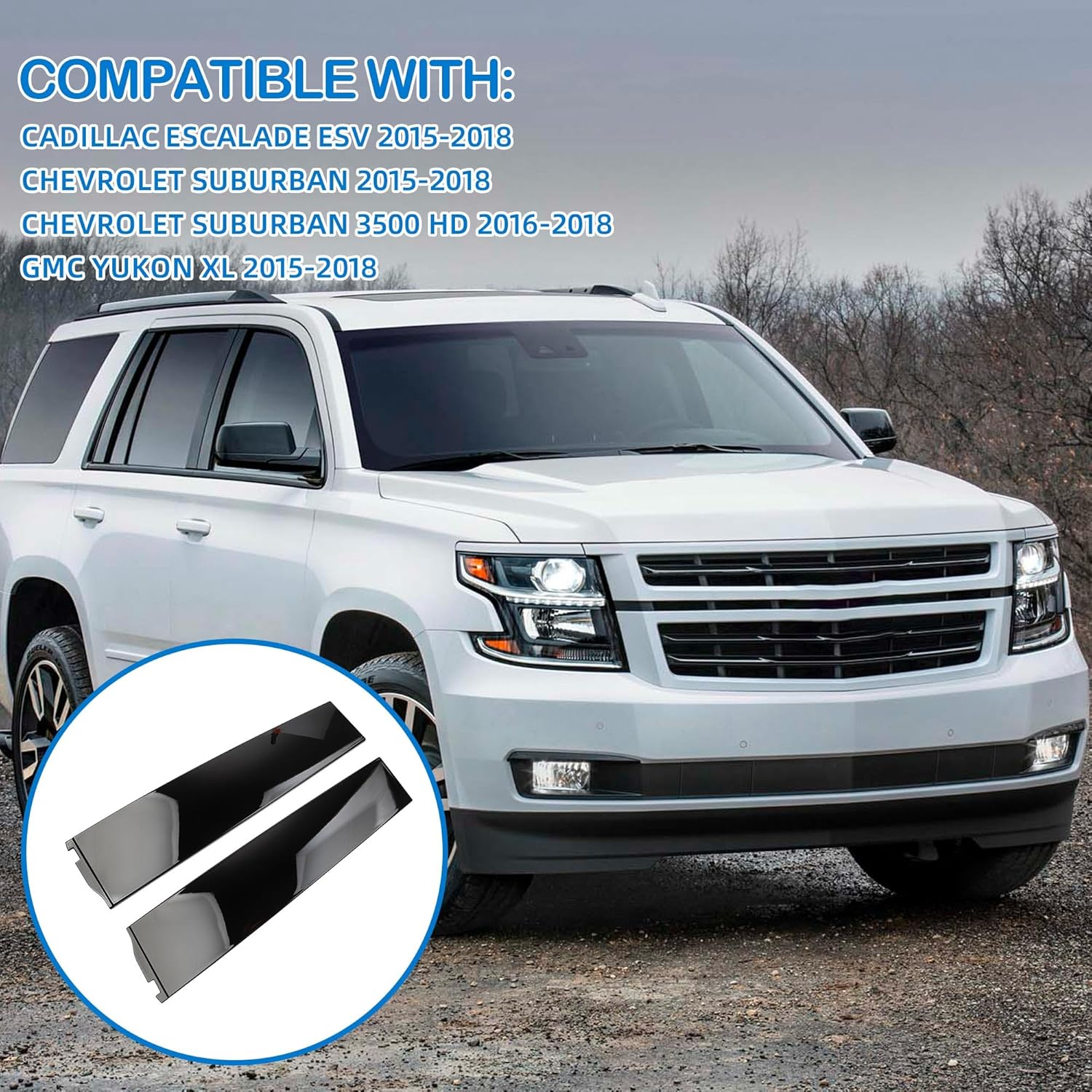 926-247 926-248 Rear Door Pillar Trim Molding Compatible with 2015-2018 Chevrolet Suburban 3500HD GMC Yukon XL Cadillac Escalade ESV Rearward Door Applique