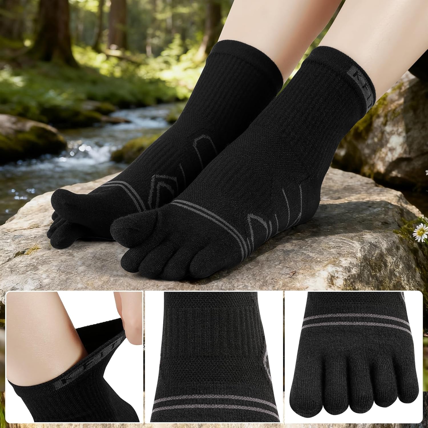 Kfit Toe Socks for Men Women COOLMAX Running Five Finger Socks Ankle Athletic Quick Dry Breathable Anti-Blisters 3 Pairs
