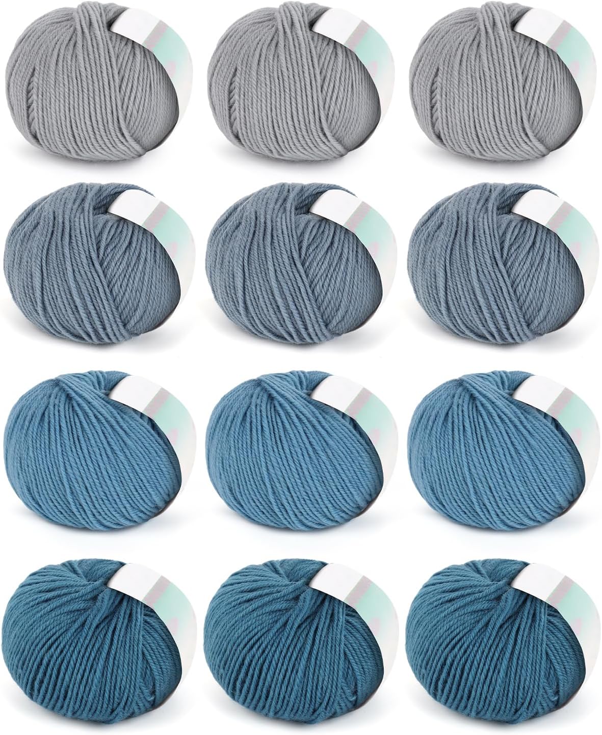 Coopay Yarn for Crocheting, 12 Premium Wool Yarns - 98% Wool 2% Cotton, 1.76oz, 164yds - Crochet Yarn for Clothes, Scarves, Blankets, Shawls (Blue Family)