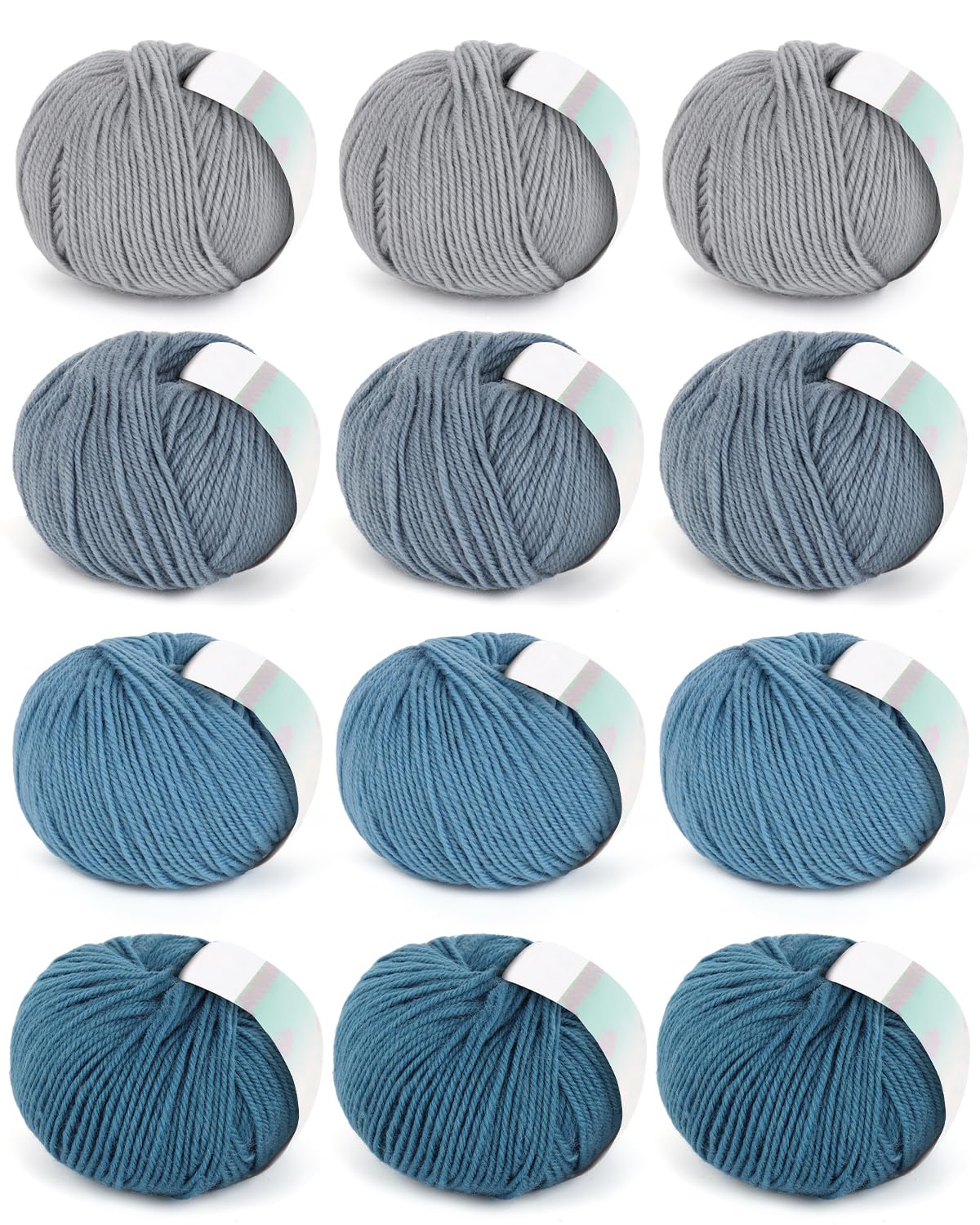 Coopay Wollgarn zum Häkeln, 600 g Wollmischgarn zum Stricken, 12 Stück | 60 % Wolle, 40 % Polyester, 50 g, #3 DK (hell), Häkelgarn für Kleidung, Schals, Decken, Schals, (Blaue Familie)