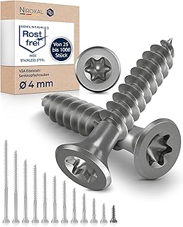 NietFullThings Edelstahlschrauben Torx Holzschrauben 4x16 Edelstahl V2A rostfrei Spanplattenschrauben für Holz Vollgewinde 4mm stark 16mm lang 100 Stück Schrauben Holz A2