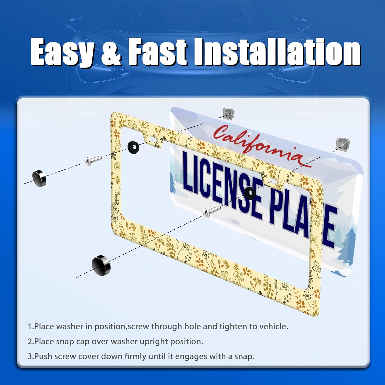 Yellow Wild Flowers License Plate Frame Stainless Steel Accessory12.3x6.3In image 3