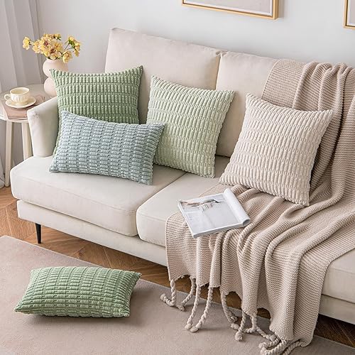 Miniatura 6 de Paquete de 2 fundas de almohada decorativas de primavera verde salvia de 16 x 16 pulgadas para sofá, cama, sala de estar, funda de cojín cuadrada de