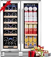 BODEGA 24 Inch Dual Zone Wine & Beverage Refrigerator Cooler, 19 Bottles 57 Cans, Built-In Freestanding Black Bar Fridge w/ Glass Doors