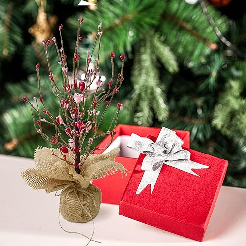 Miniatura 3 de FQQWEE Árbol de San Valentín decorativo con bayas rojas del amor, árbol de mesa artificial de corazón de bayas rojas con base de arpillera,