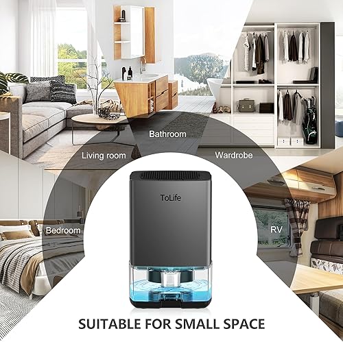 Miniatura 7 de ToLife Deshumidificadores para el hogar, tanque de agua de 30 onzas con apagado automático, deshumidificador pequeño portátil para habitación, baño,
