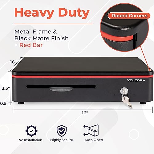 Miniatura 2 de Cajón de caja registradora para sistema de punto de venta (POS) con esquina redonda frontal de 16 pulgadas, bandeja extraíble para monedas, 5