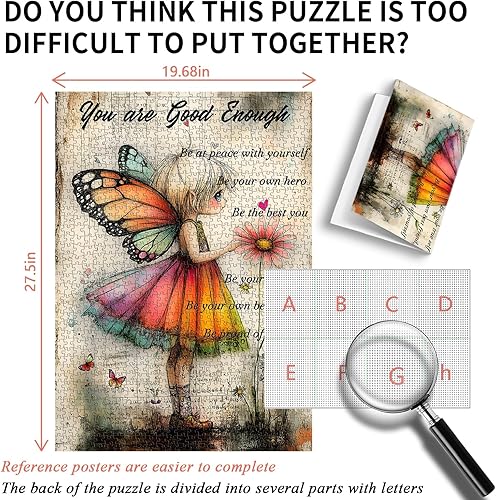 Miniatura 4 de PICKFORU - Rompecabezas de 1000 piezas con cita retro para adultos, rompecabezas religiosos cristianos de mariposa vintage, tema inspirador único