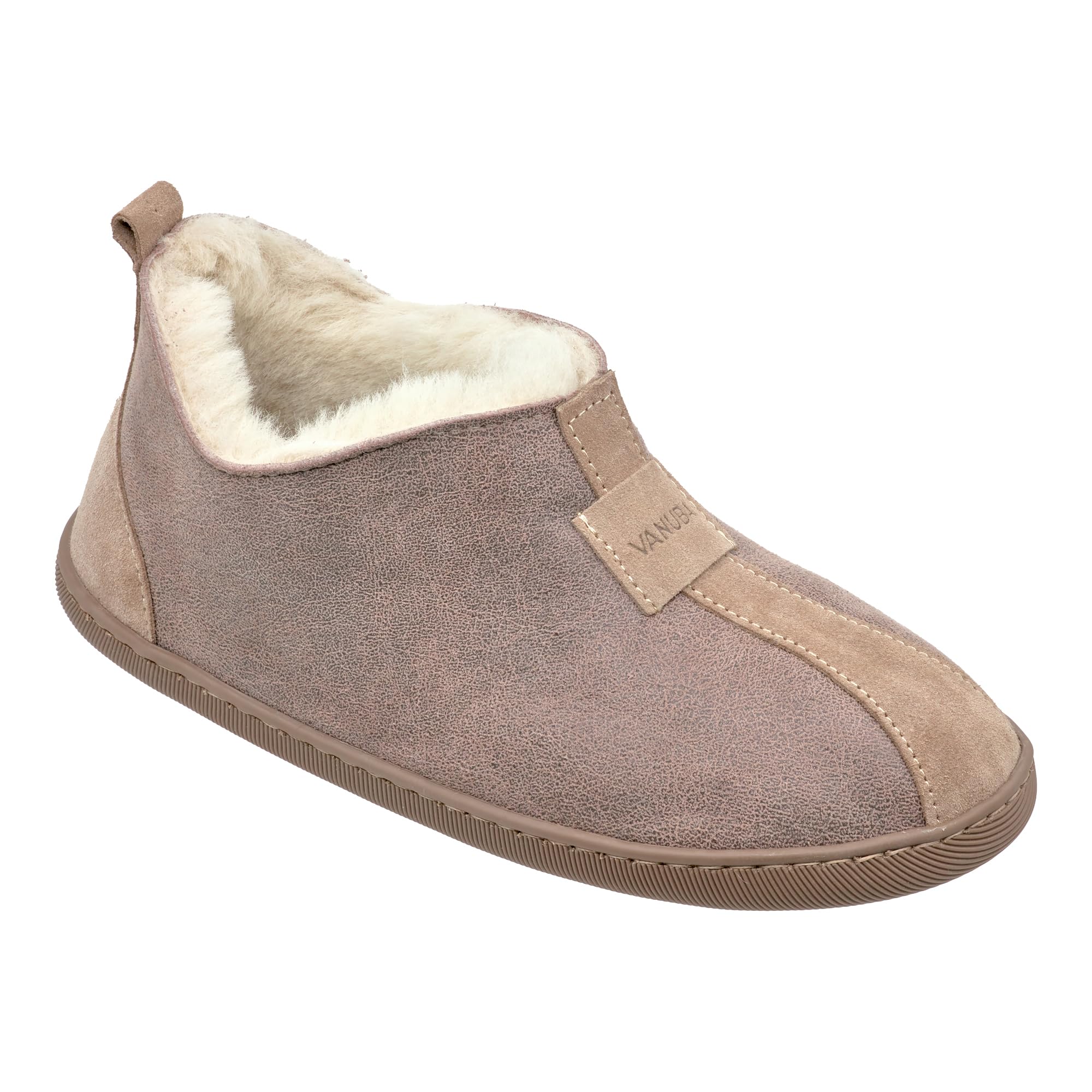 Vanuba Kalahari Handmade Damen Hausschuhe, Naturleder, 100% Schafwolle, Warme und Bequeme Hausschuhe, Leder + Harz Beige/Weiß, 39 EU