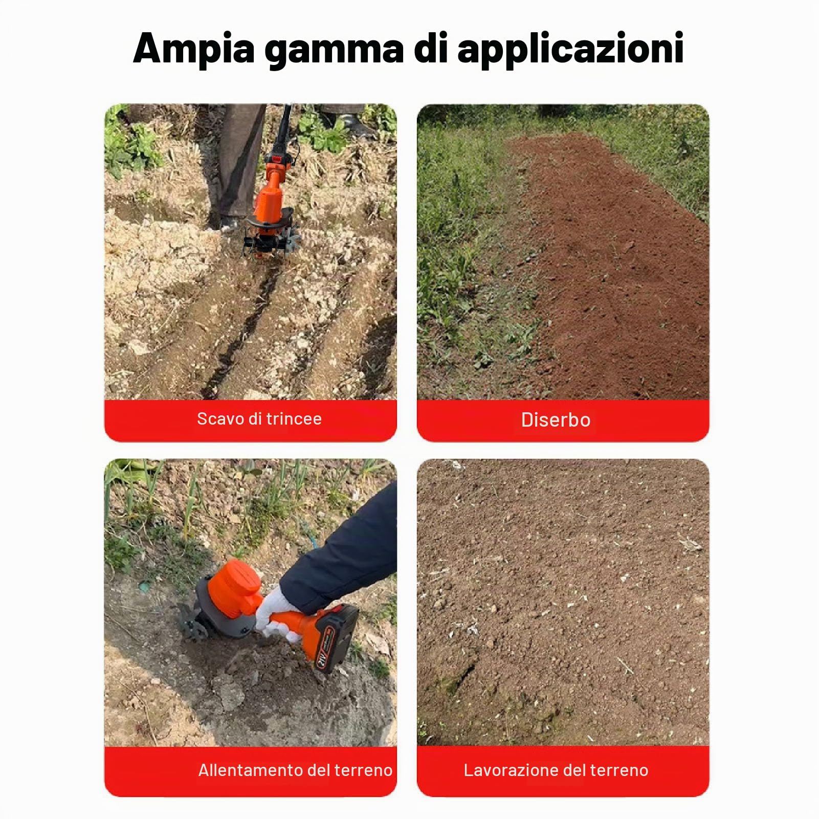 Coltivatore a Batteria, Motozappa da Giardino Alimentato a Batteria con Agli Ioni di Litio da 1500 MAh, Impugnatura Ergonomica per la Coltivazione del (Spina UE da 100 a 240 V)