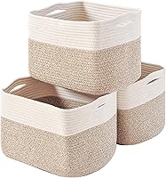 Vista 9 de Cestas de almacenamiento para organizar estantes, cestas de cuerda de algodón tejida para organización del cuarto del bebé, organizador de libros