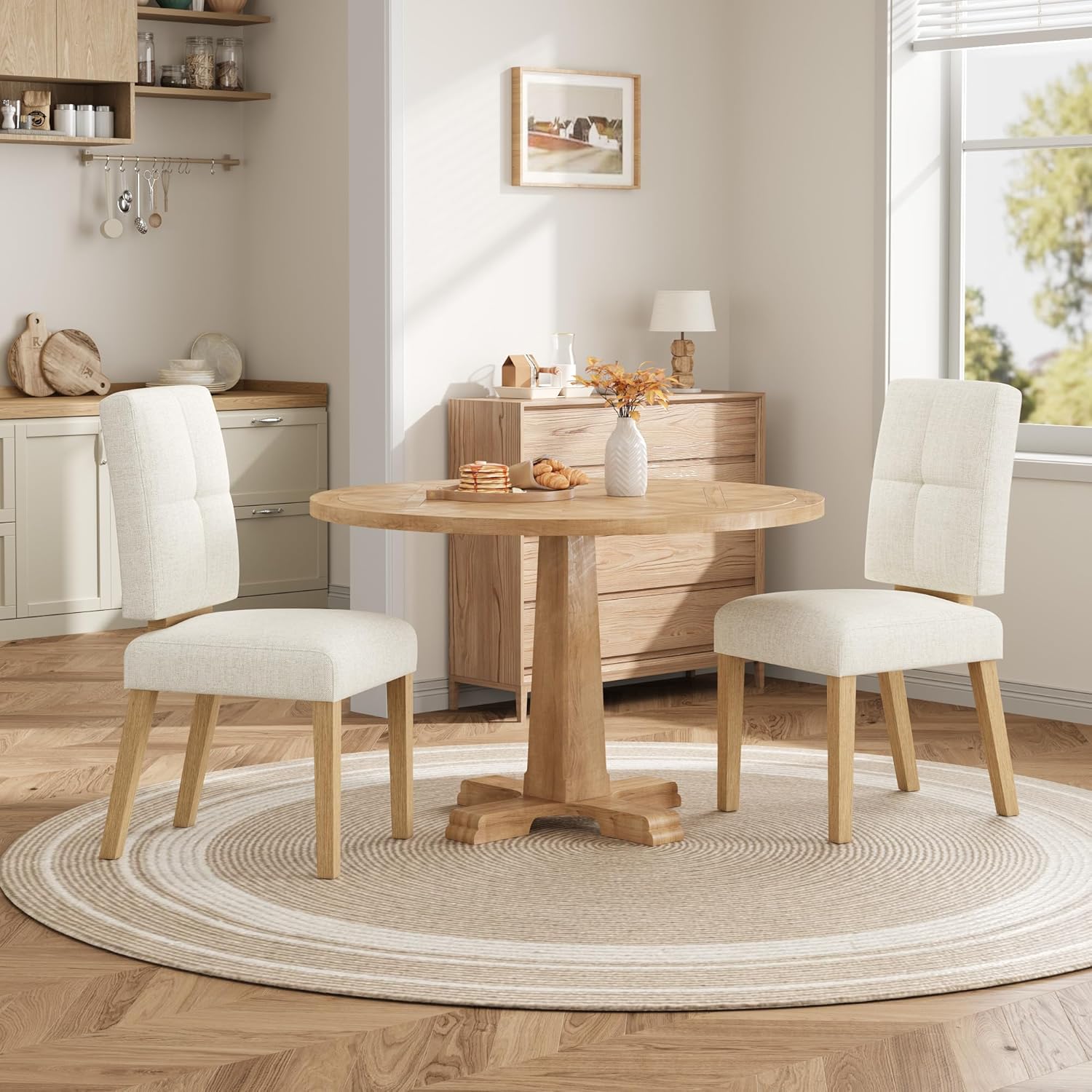 Wooden Dining Chairs Set of 6, Dining Room Chairs with Wood Legs, Cloud-Like Cushion & Reinforcement Structure Design for Kitchen/Living Room/Restaurant, Easy Assembly 6 Pack Beige