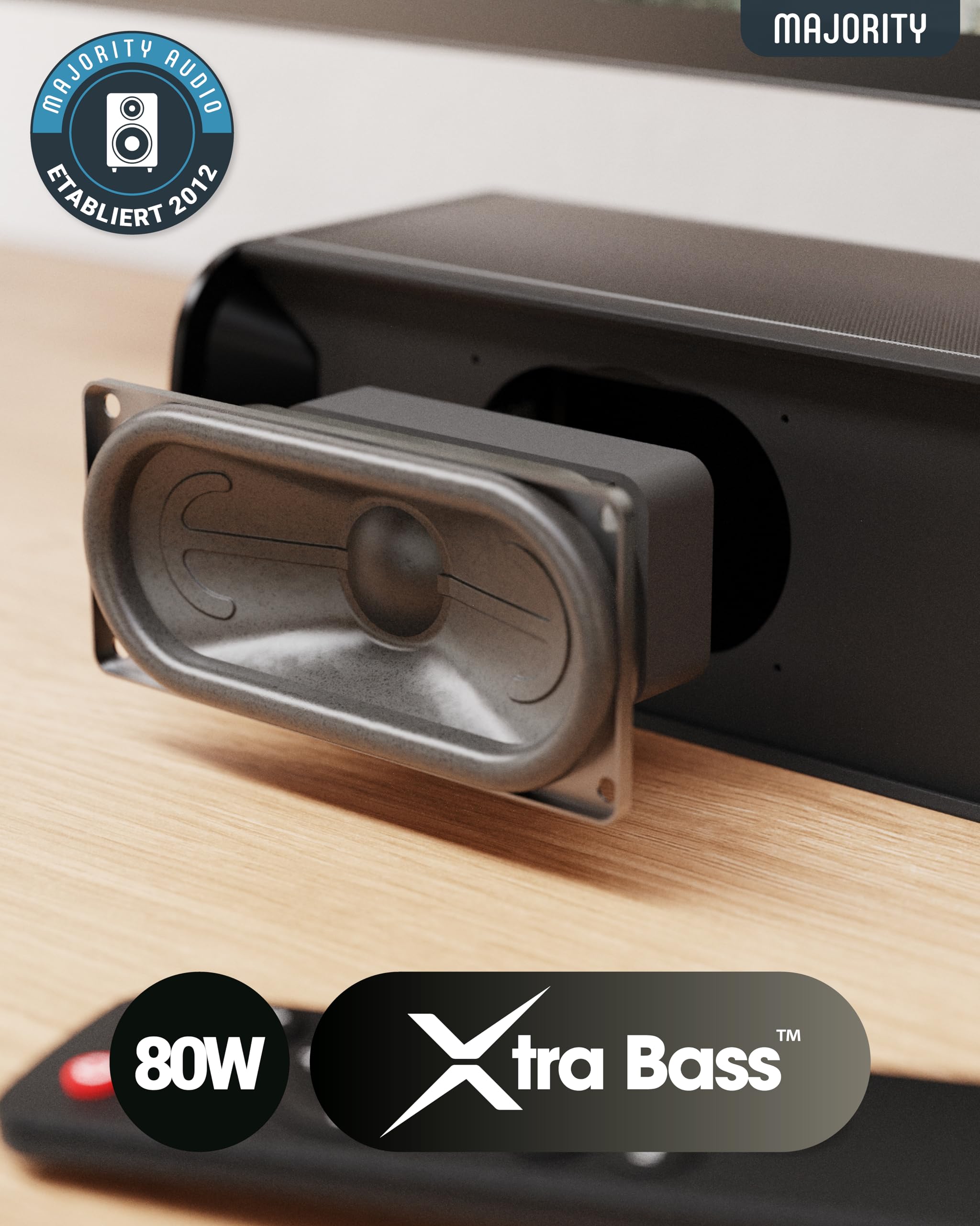 MAJORITY Naga 40 Soundbar für TV Geräte | Bluetooth Soundbar PC | 80W 2.0 Lautsprecher für Fernseher HDMI ARC | 40cm Wandmontierbar Mini Sound Bar Klein | Speaker Soundsystem Inklusive Fernbedienung