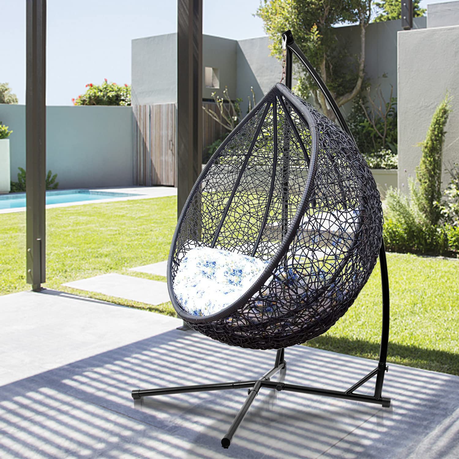 Sonnewelt Hamaca colgante de 150 kg, estructura metálica estable, soporte tubo acero 215 cm interior-exterior